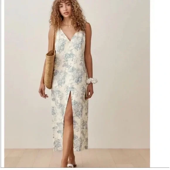 Reformation Monique dress linen blue floral SZ XS - Picture 1 of 4